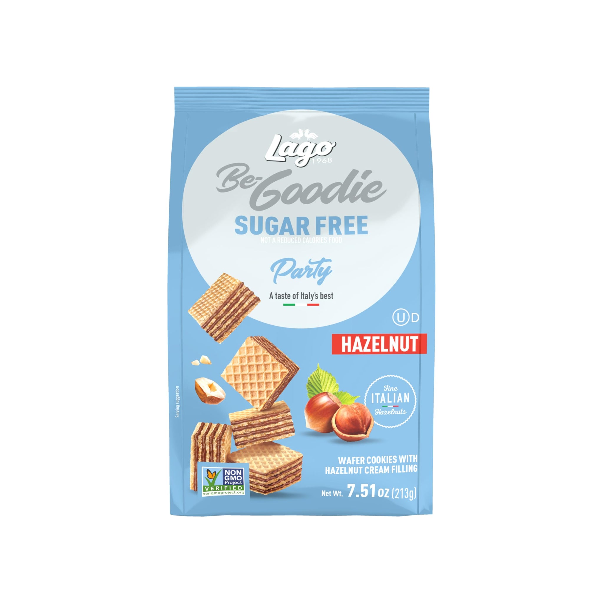 Gastone Lago Party Wafers Cookies, Hazelnut Sugar Free - 7.5 oz Each (2-Pack) | Italian Crispy Wafer Cookies with Creamy Hazelnut Filling
