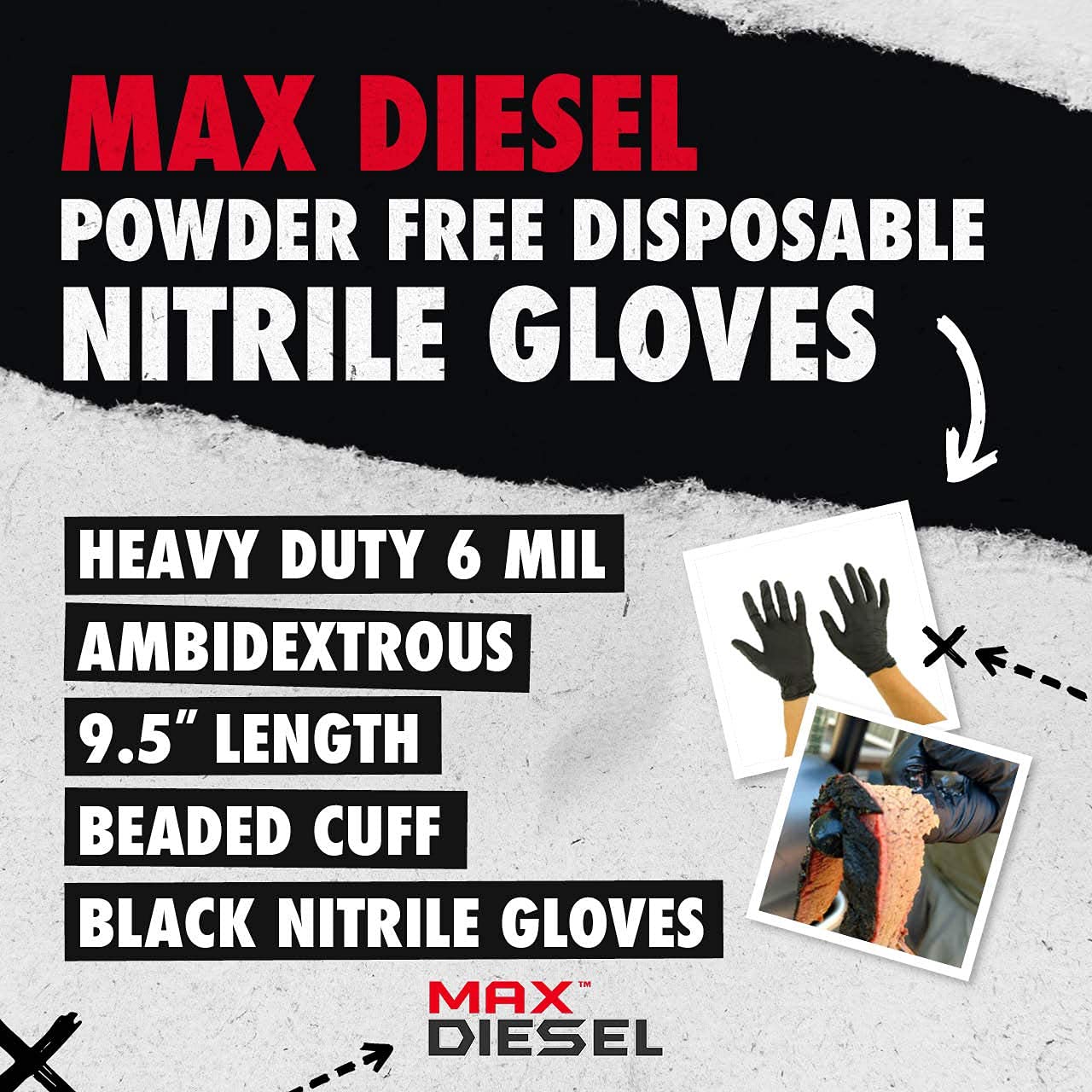 Golden Protective Services Outlet The Max Diesel, Industrial Black Nitrile Powder Free Gloves, 6 mil (Price is Per Box) (XXL)