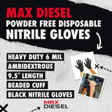 Golden Protective Services Outlet The Max Diesel, Industrial Black Nitrile Powder Free Gloves, 6 mil (Price is Per Box) (XXL)