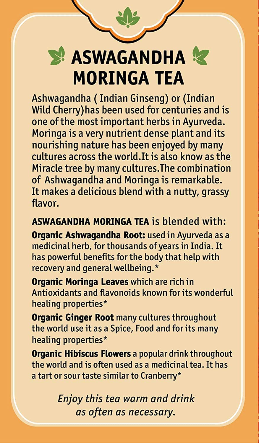 Herbal Cup Ashwagandha Tea, Organic Moringa Tea, No Caffeine Herbal Teas (Organic Moringa, 16 Count (Pack of 1))