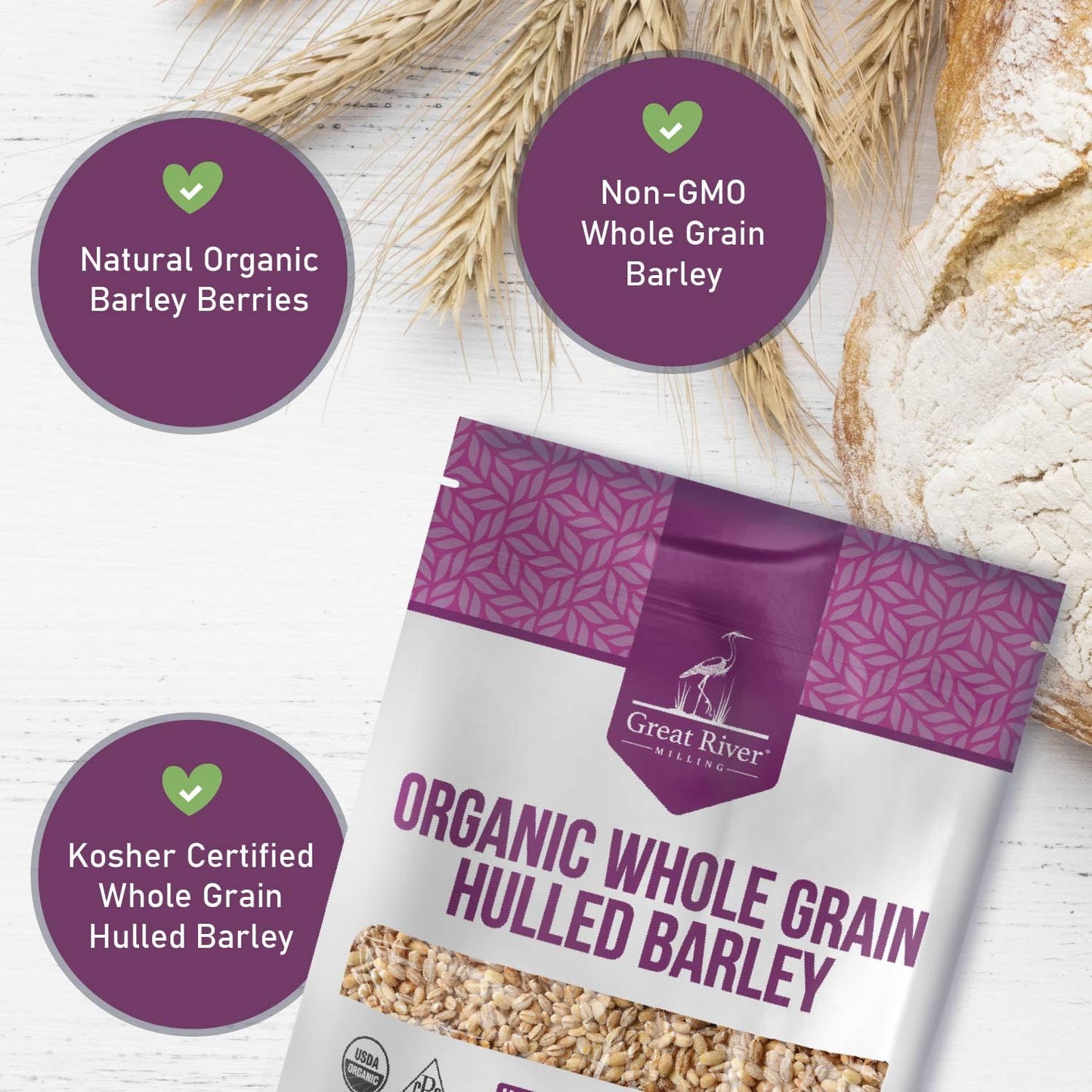 Great River Milling Organic Hulled Barley Grain | Whole Grain Barley for Home Milling, Cooking, and Baking | High Fiber, Non GMO, Kosher | 5 Lb
