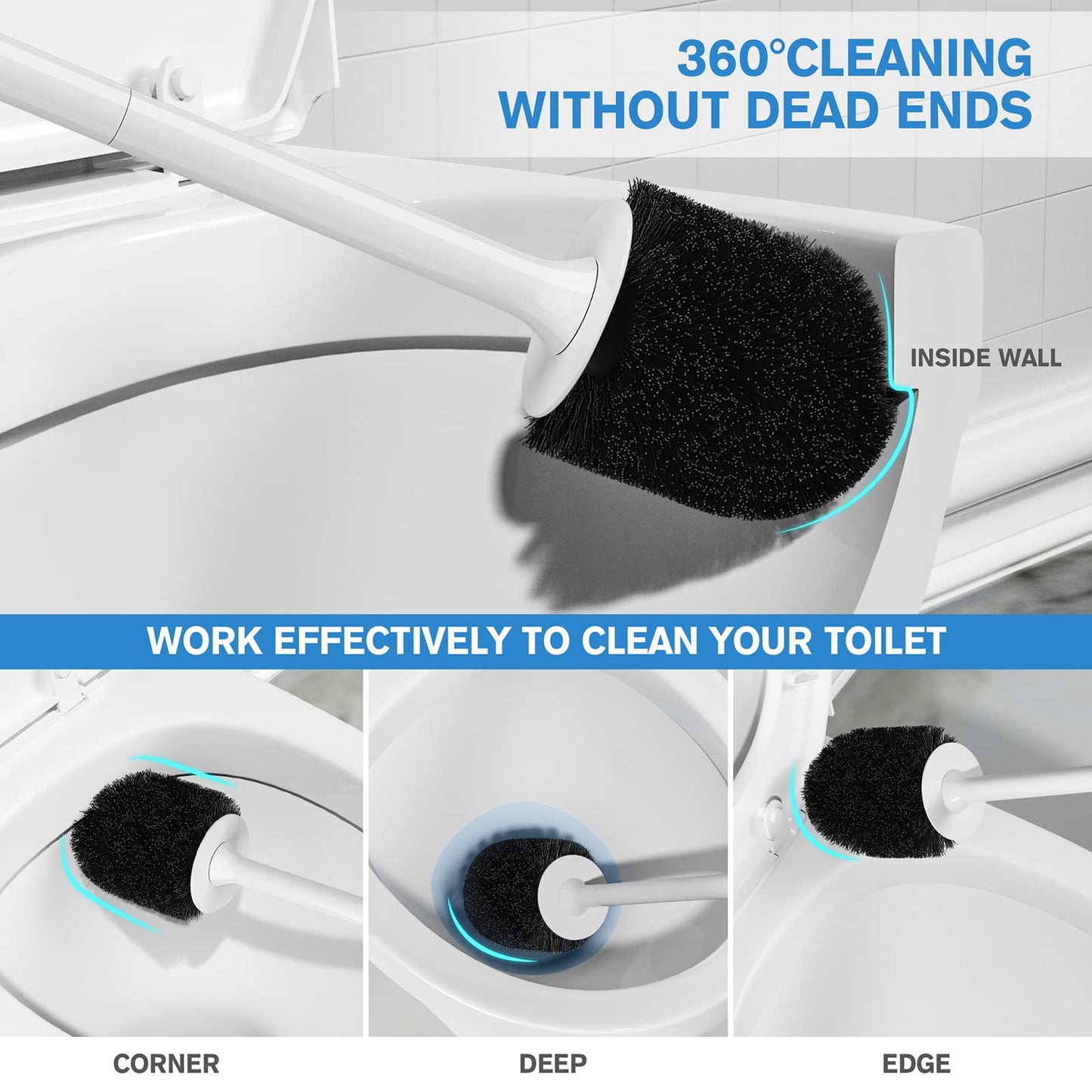 uptronic Toilet Brush and Holder 2 Pack, Toilet Brush with Ventilated Holder, Toilet Bowl Brush with Long and Large Handle