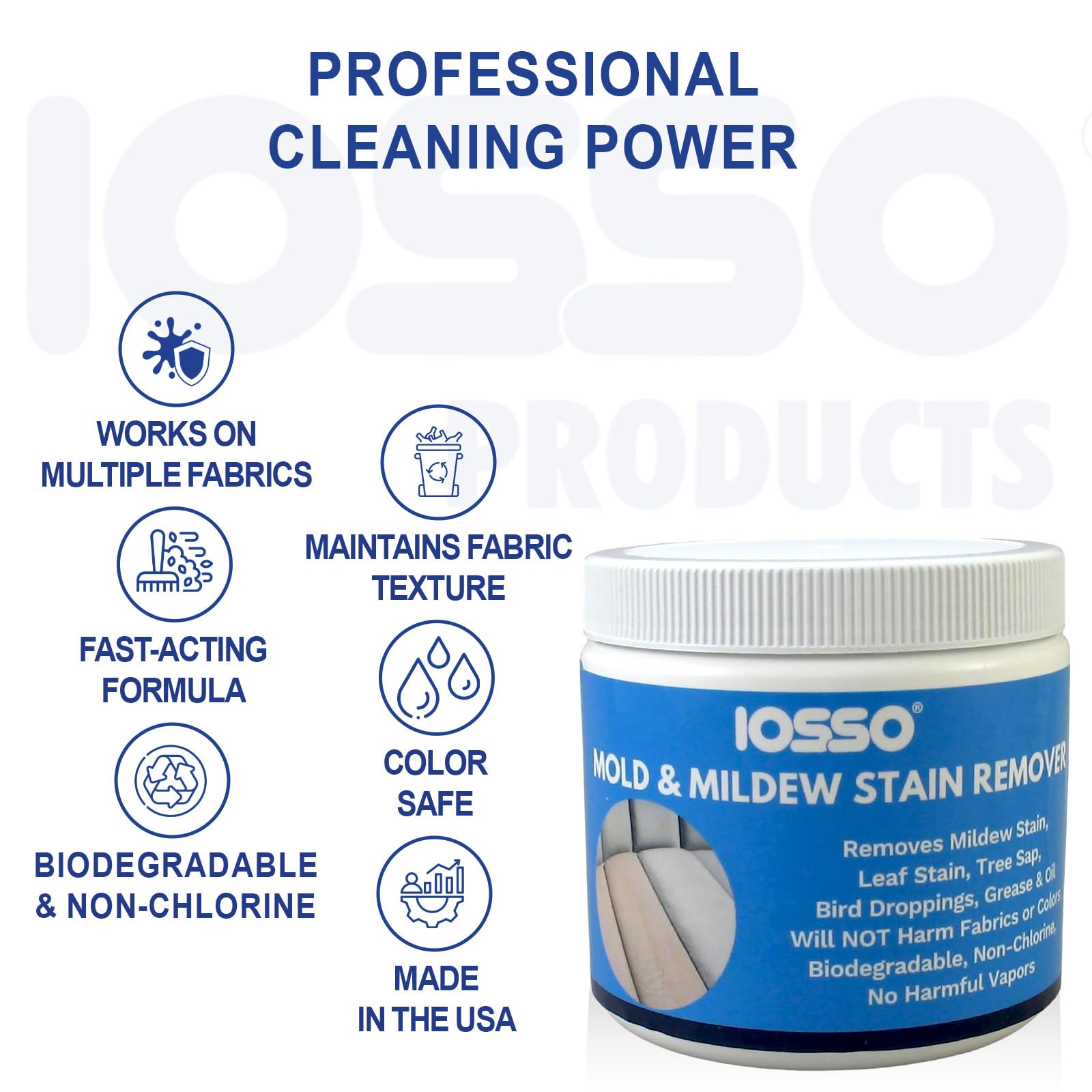 Iosso Mold & Mildew Stain Remover - Color Safe for Awnings, Tents & Boats - Concentrated Formula Makes 3 Gallons - Biodegradable, Non-Chlorine Fabric