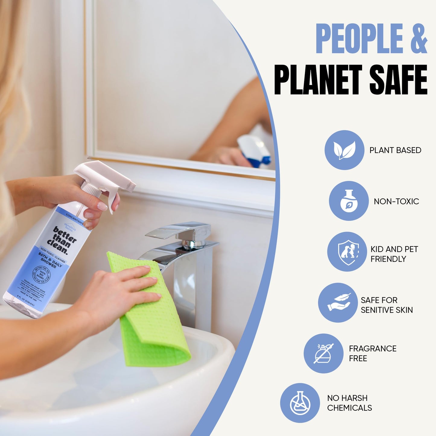 Better Than Clean™ Bath and Shower Cleaner Starter Pack - Fragrance Free, Plant-Based, Non-Toxic, Bathroom Cleaner with 8oz Concentrate & 16oz Empty