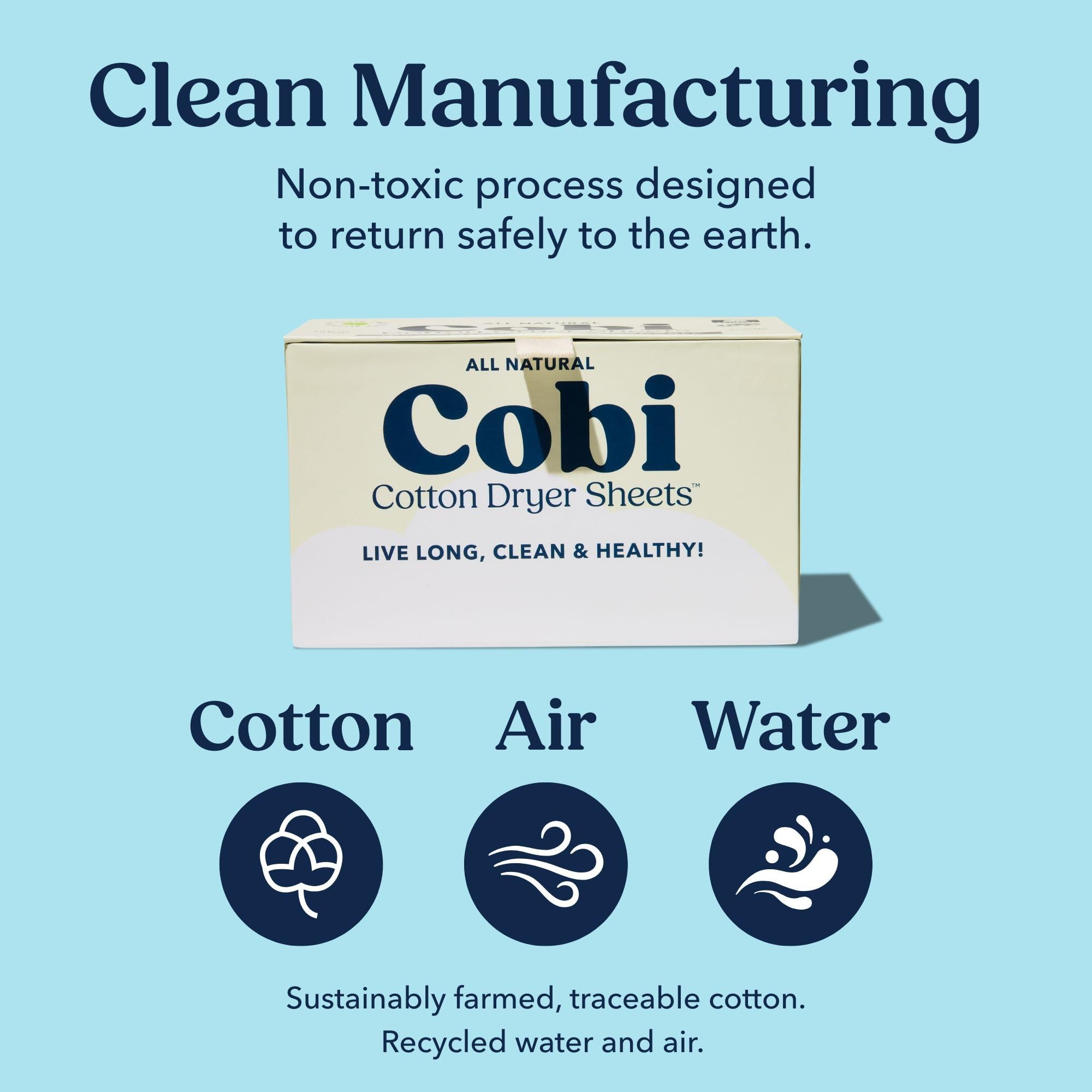 Cobi Eco-Friendly Dryer Sheets - 100% Cotton Biodegradable Non-Toxic & Unscented for Sensitive Skin, Clean Plant-Based Static Control, 120 Count
