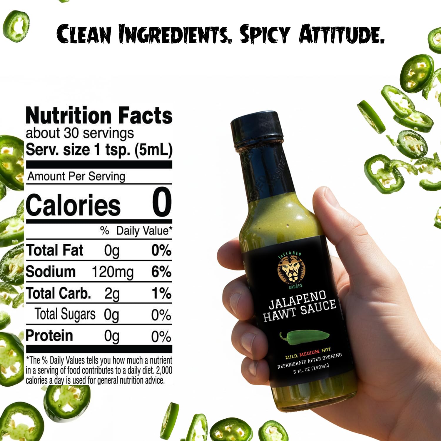 Taylored Sauces Jalapeno Hawt Sauce, Keto, and No-Calorie Gourmet Blend, Sugar-Free, Gluten-Free Artisan Condiment, Made with Fresh Jalapeno Peppers