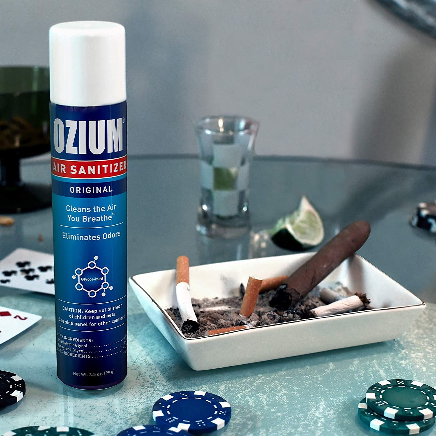 OZIUM 8oz and 0.8oz Odor Eliminator and Air Sanitizer Spray Combo Pack, Original Scent