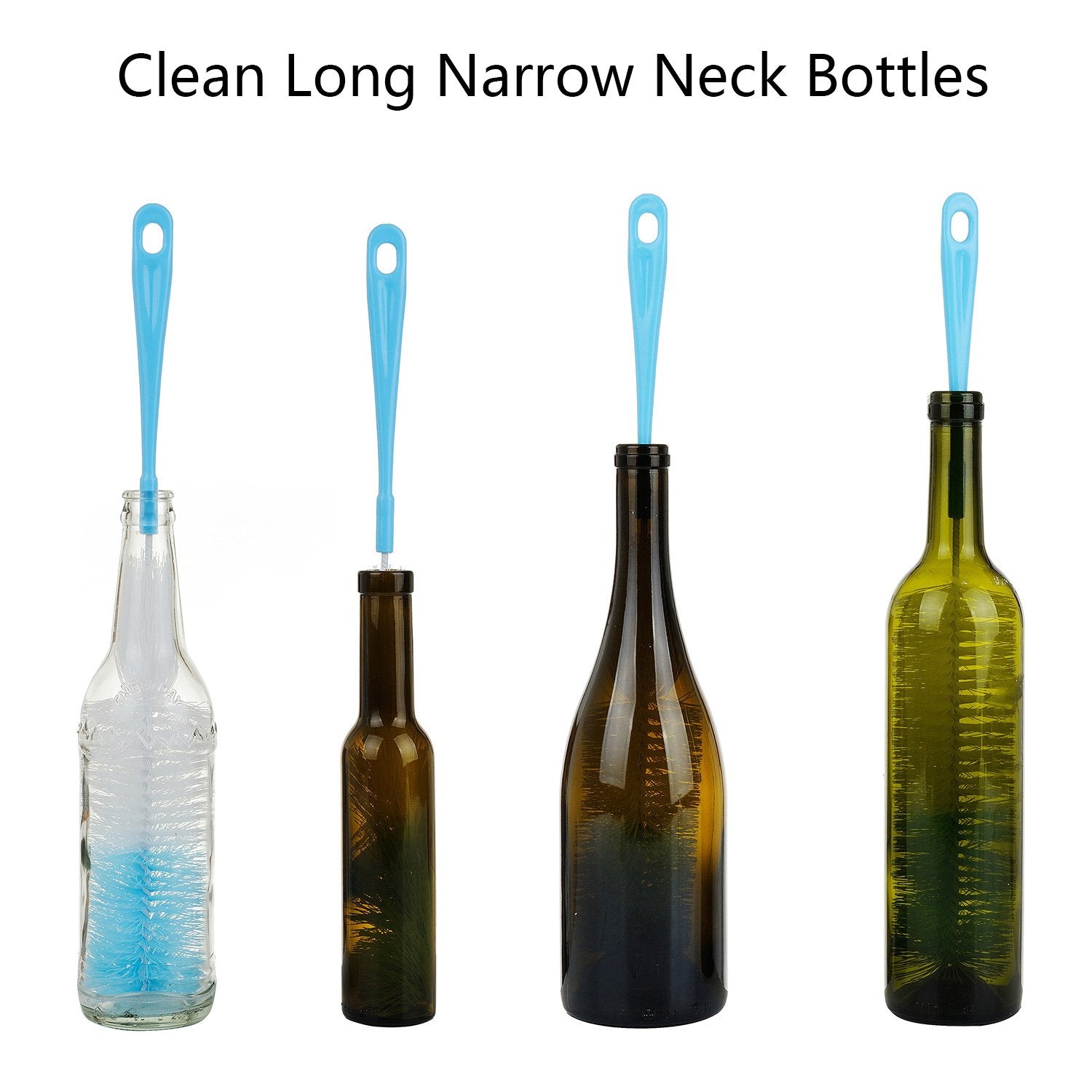 3-Pack Long Bottle Cleaning Brush for Narrow Neck Beer, Wine, Flask, Thermos, Sportwell, Pitcher, Brewing Bottle Cleaner, 16 Inches