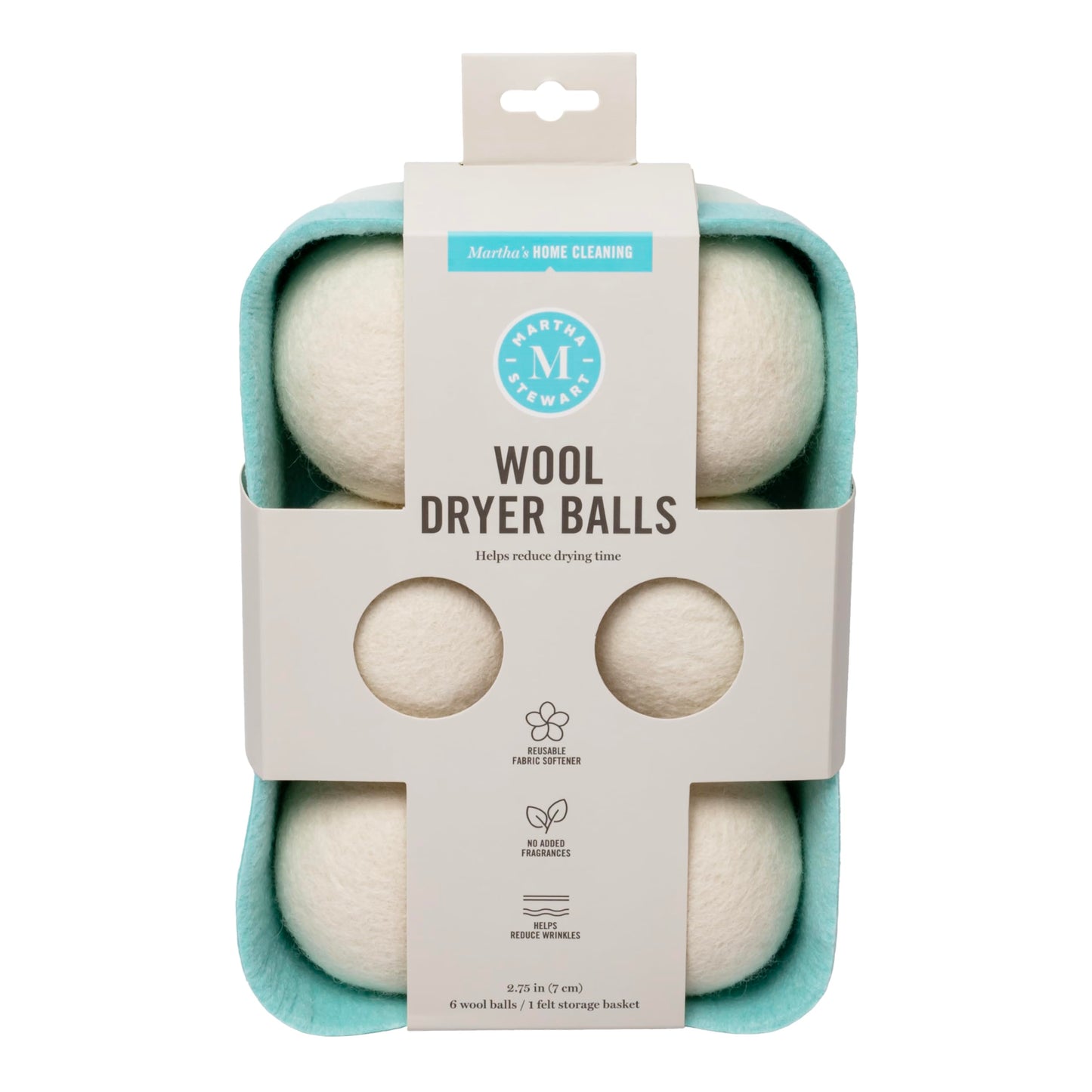 Martha Stewart Wool Dryer Balls - 6-Pack, Natural Fabric Softener with Storage Basket, Reduces Drying Time & Static, Reusable & Eco-Friendly Laundry