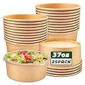 Fniiva 37 oz 25 Pack Disposable Bowls with Lids, Disposable Food Containers with Lids, Paper Bowls, Disposable Salad Bowls for Diet Salad, Ice Cream