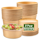 Fniiva 37 oz 25 Pack Disposable Bowls with Lids, Disposable Food Containers with Lids, Paper Bowls, Disposable Salad Bowls for Diet Salad, Ice Cream