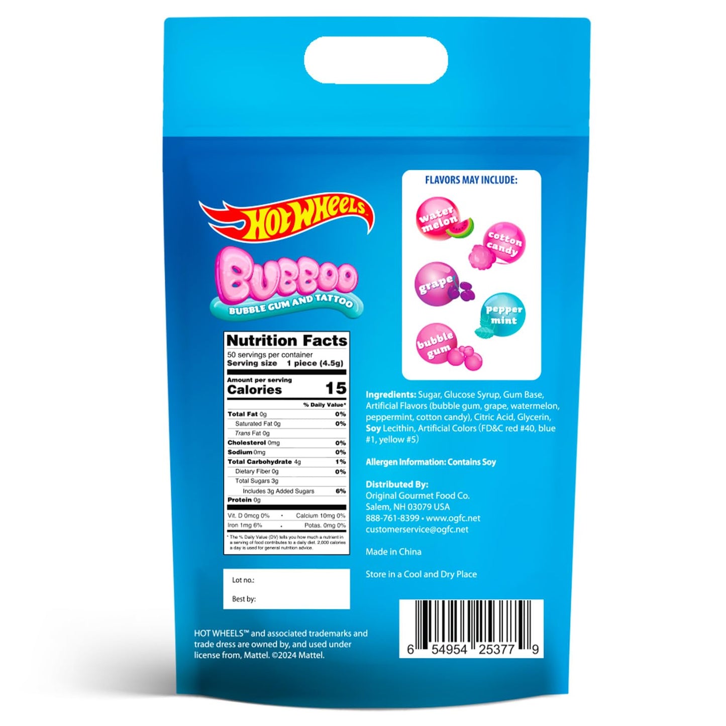 Hot Wheels Bubble Gum and Temporary Tattoos Set - Bubboo Set with 50 Pieces of Bubblegum in 5 Flavors and 50 Temporary Tattoos for Boys, Kids | Hot