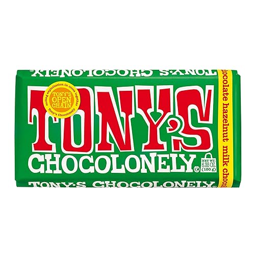 Tony’s Chocolonely Belgian Milk Chocolate Hazelnut Candy Bar for Snacks, Chocolate Bar for Party Favors, Gifts, or Gift Basket, 32% Cacao, Made From