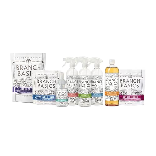 Branch Basics Ultimate Starter Kit: Natural All Purpose Cleaner, Glass, Bathroom, Foaming Hand Wash (4 Plastic Bottles + Concentrate + Oxygen Boost)