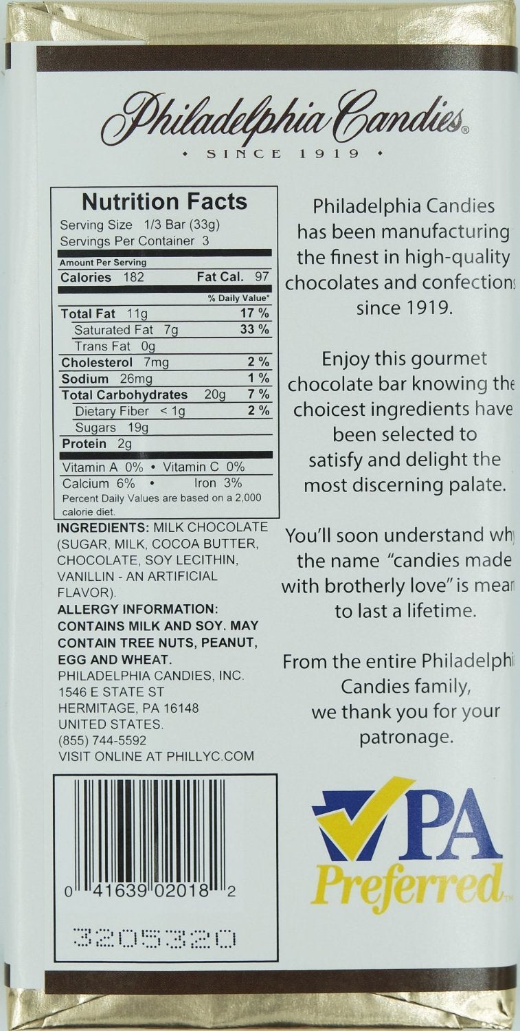 Philadelphia Candies Milk Chocolate Bar, 3.5-Ounce Packages (Pack of 12)
