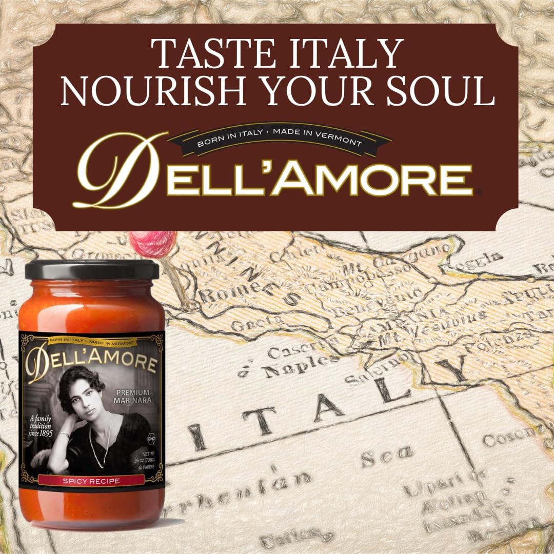 Dell'Amore Premium Marinara Sauce, Homemade Pasta Sauce Low Sodium - No Added Sugar - Vegan - Family Recipe with Fresh Ingredients - Spicy Marinara