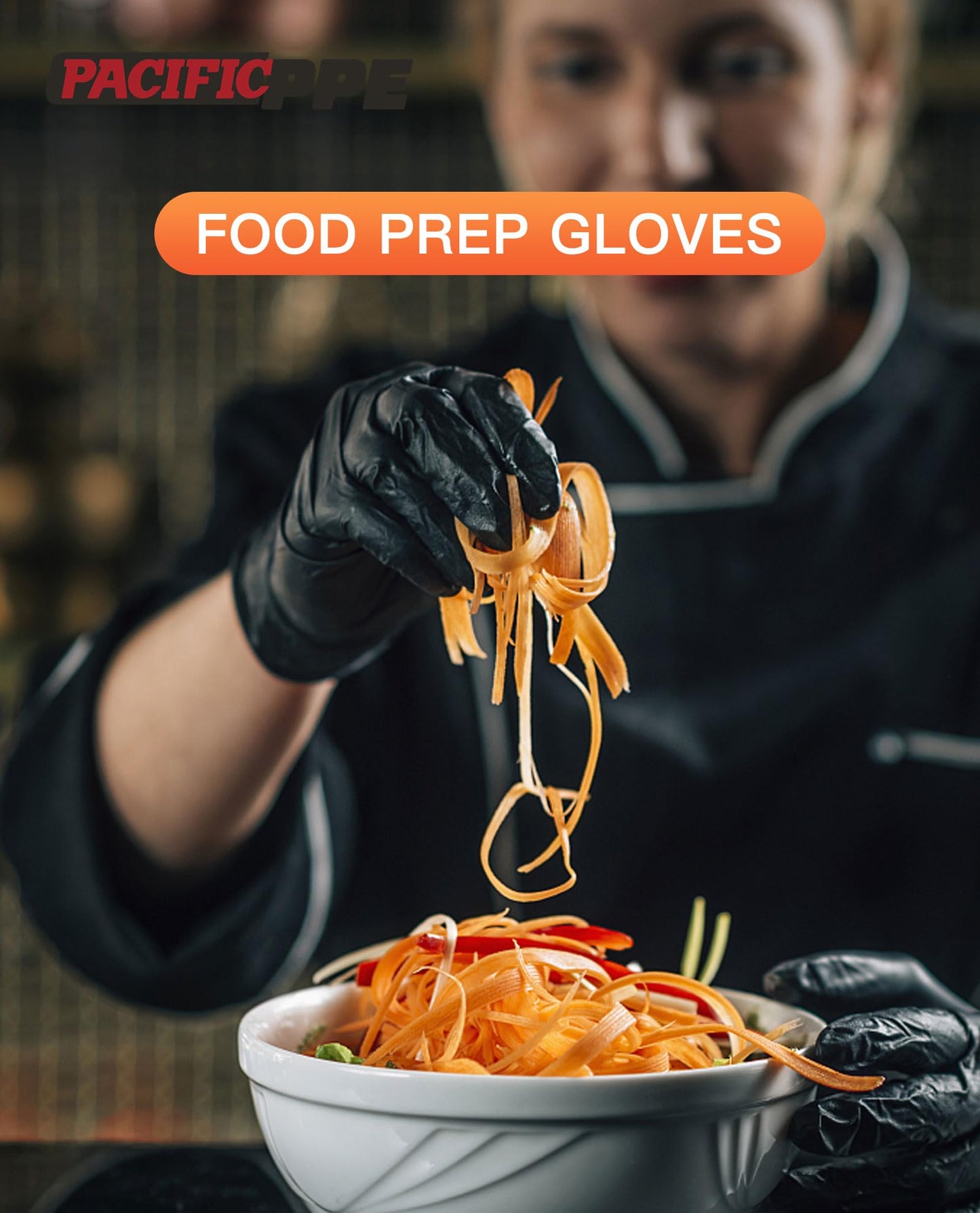 PACIFIC PPE 6-mil Heavy Duty Black Nitrile Gloves, Chemical Resistant, Food Safe, Latex Free Disposable Gloves for Mechanic, Cooking, and Cleaning