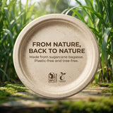 CHONNFEASTT® 50PCS Compostable Paper Plates: 10" / 8" Heavy Duty Disposable Plates for Dinner Dessert - Brown Sugarcane Bagasse Biodegradable & Eco