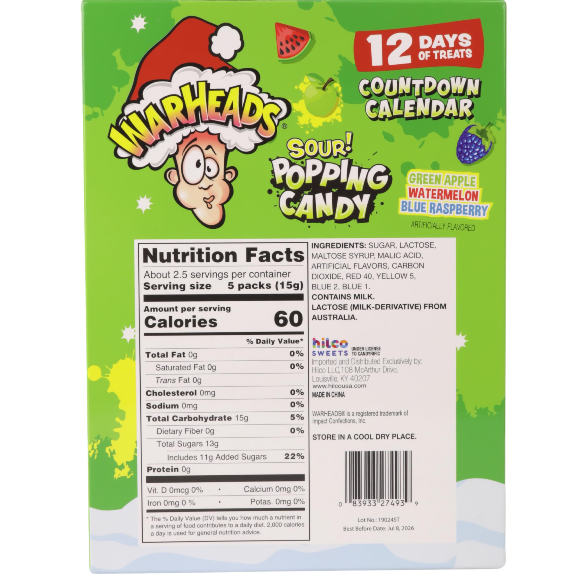 Countdown to Christmas 2024 Hilco LLC, Individually Wrapped Sour Popping Candy, 12 Days Thank you!
