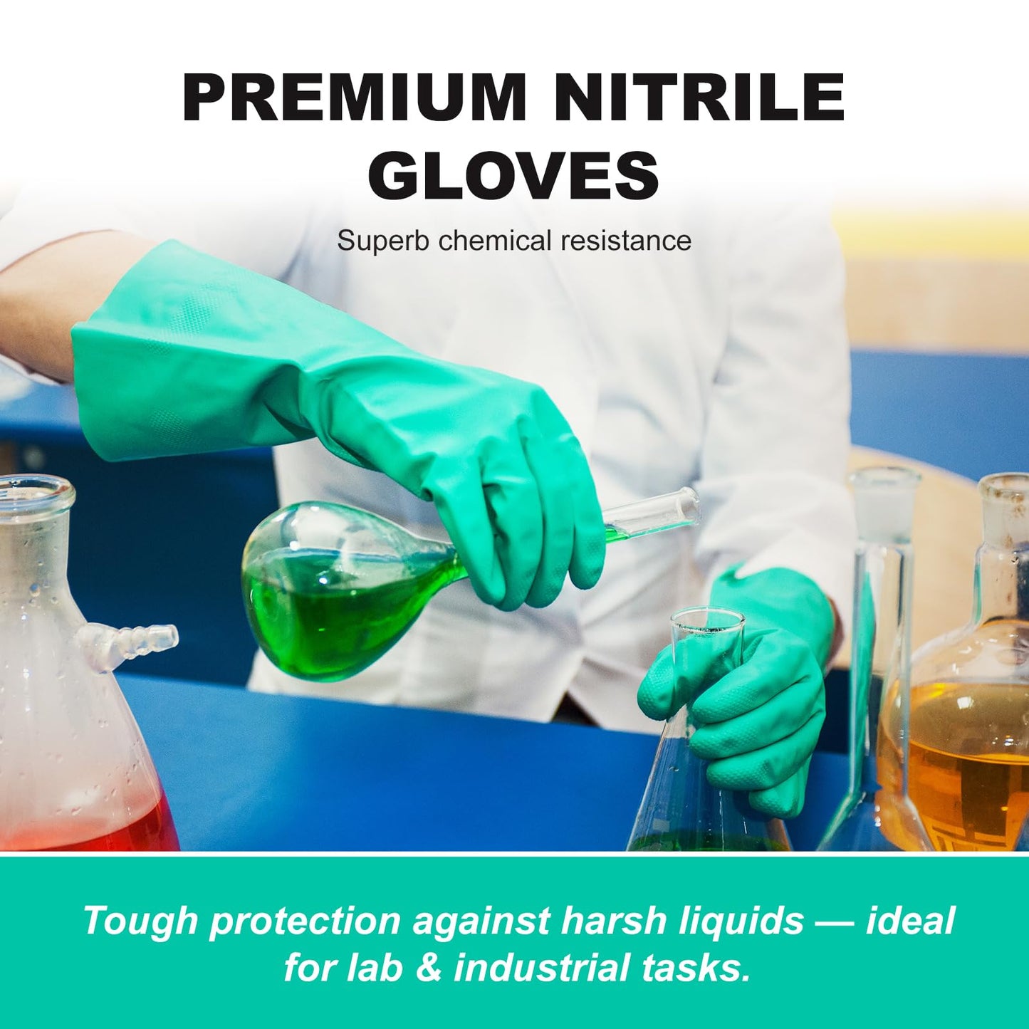 North Tower Chemical Resistant Nitrile Gloves, Resist Household Acid, Alkali, Solvent and Oil, Latex Rubber Free,Ex-Large 1 Pair