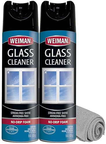 Weiman Glass Cleaner Aerosol Spray for Windows, Mirrors, Shower Doors, No Drip Foam, Residue & Streak Free Shine, Ammonia Free, Dissolves