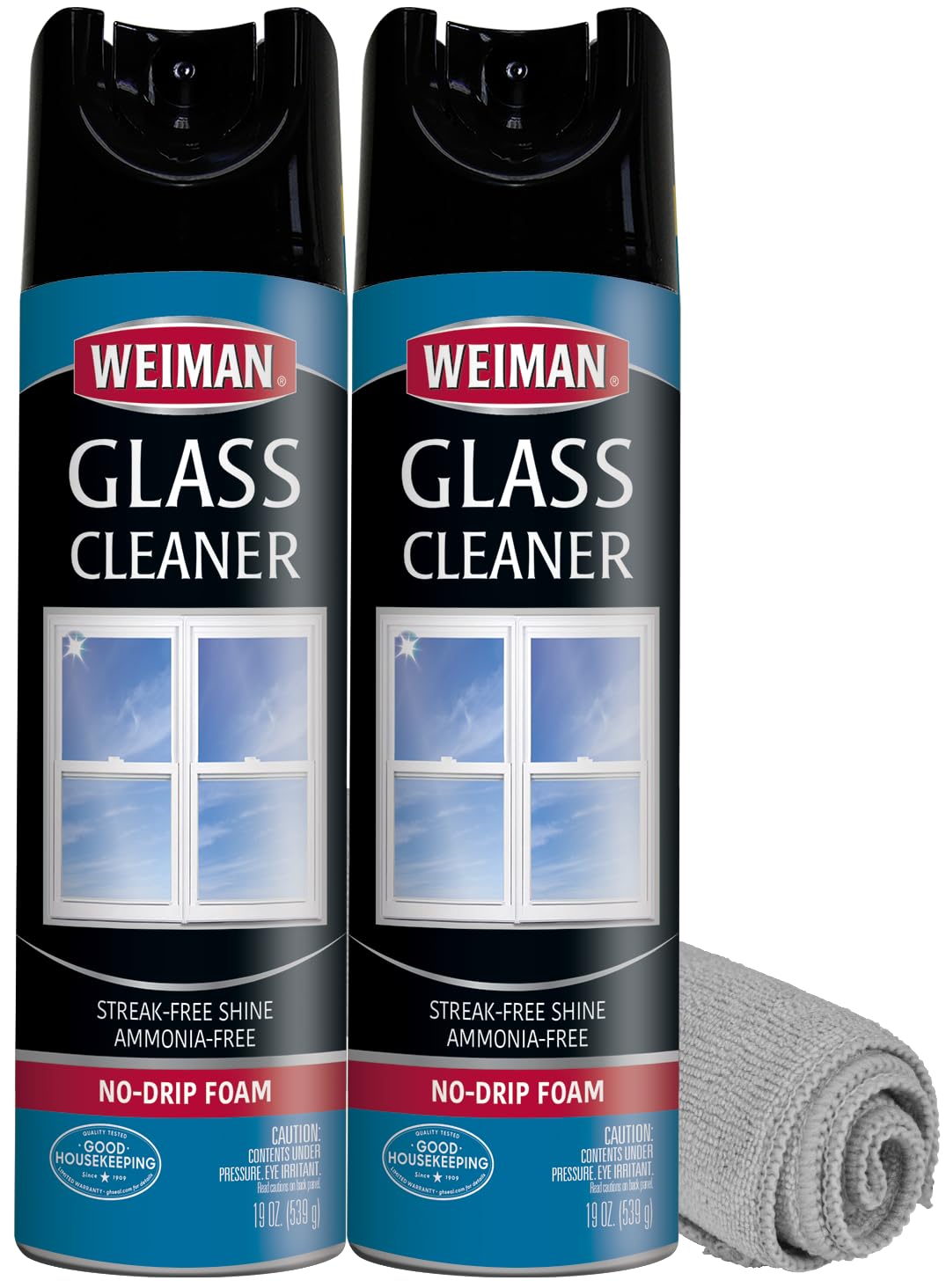 Weiman Glass Cleaner Aerosol Spray for Windows, Mirrors, Shower Doors, No Drip Foam, Residue & Streak Free Shine, Ammonia Free, Dissolves