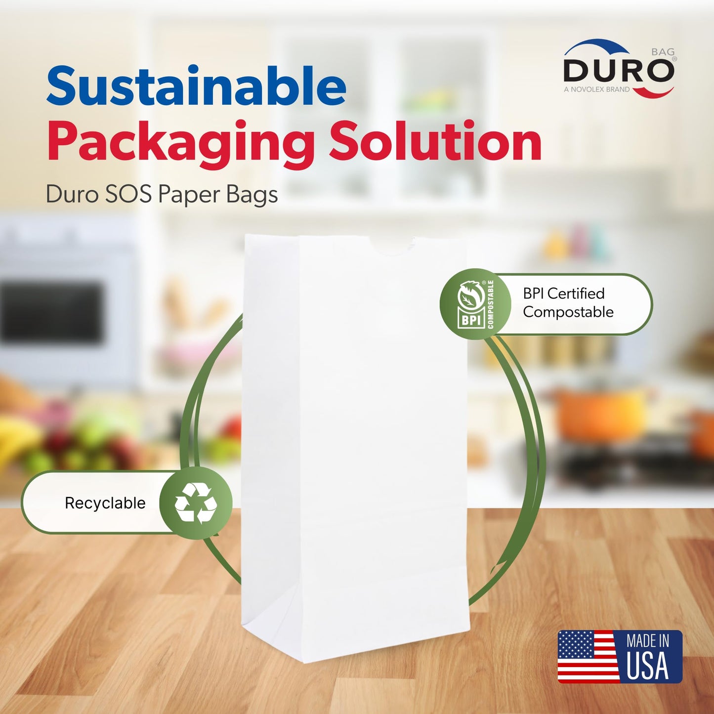 Duro 8# White Paper Bags 100 Count - Bulk White Paper Lunch Bags for Deli, Restaurant Takeout, Grocery & Luminary Disposable SOS Lunch Sacks - 6.12 x