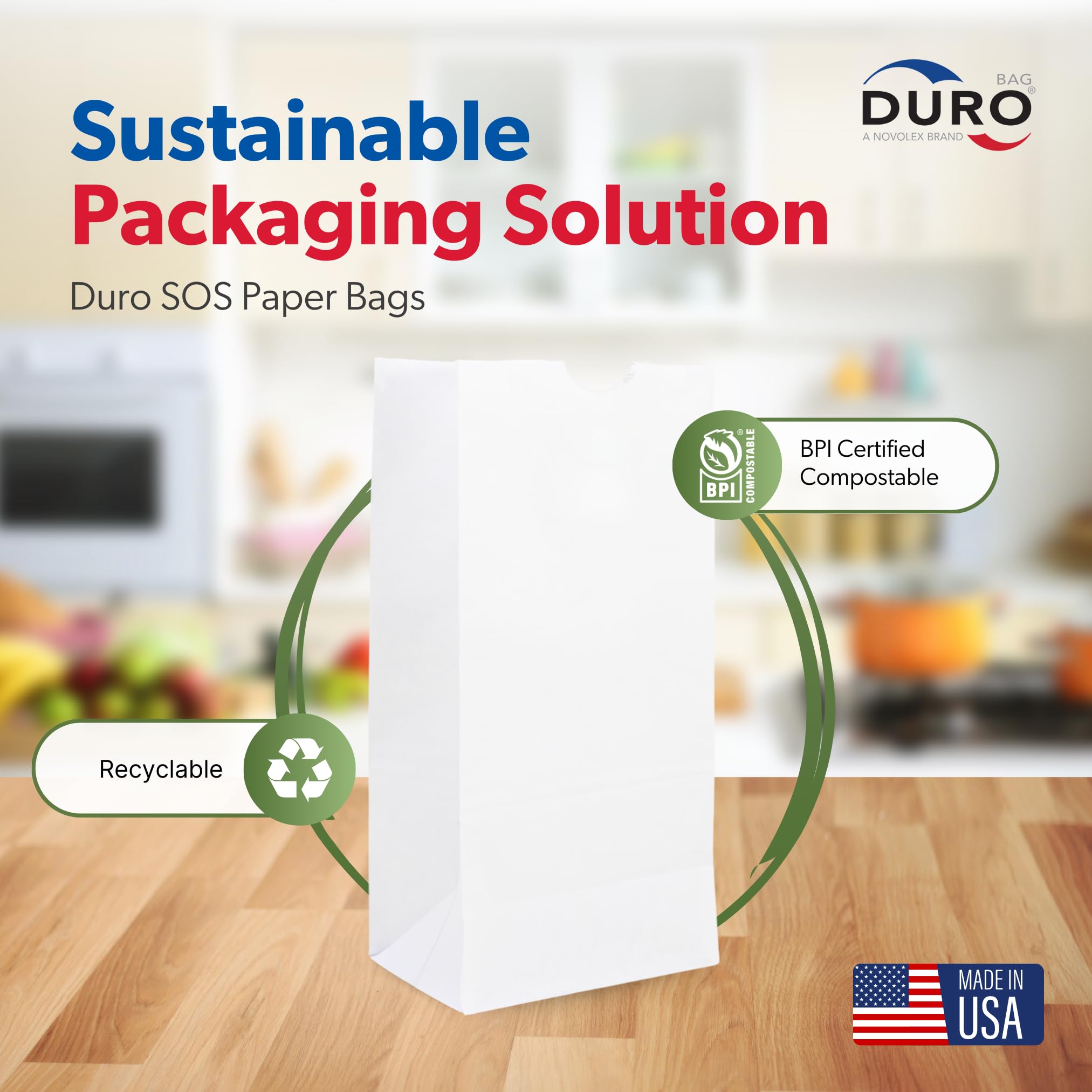 Duro 8# White Paper Bags 100 Count - Bulk White Paper Lunch Bags for Deli, Restaurant Takeout, Grocery & Luminary Disposable SOS Lunch Sacks - 6.12 x