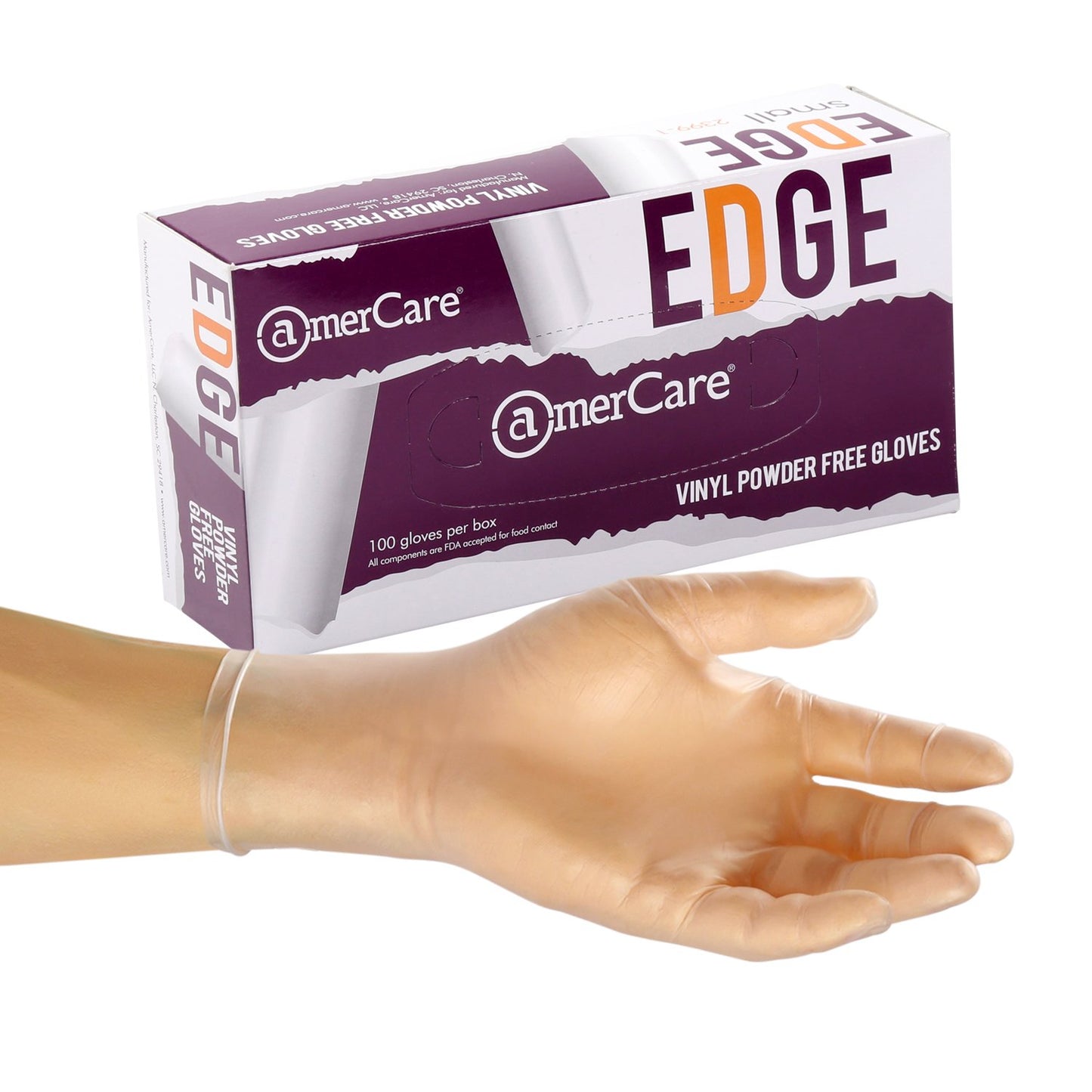 AmerCare Verge Powder Free Gloves, Vinyl, Small, Case of 1000