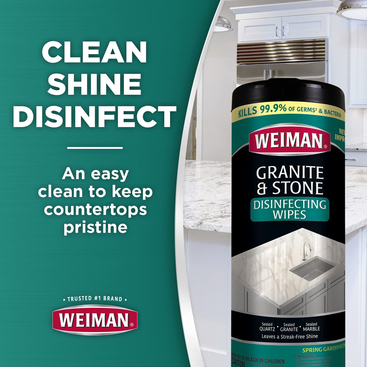 Weiman Granite Cleaner and Polish - 30 Wipes - For Granite Marble Soapstone Quartz Quartzite Slate Limestone Corian Laminate Tile Countertop and More