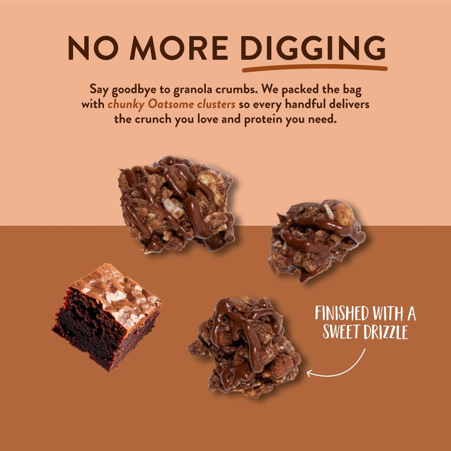 Oatsome Protein Granola Clusters Brownie Crunch, 10g Plant-Based Protein, Gluten Free, Made with Dark Chocolate Pieces & Whole Grain Oats, for Snack