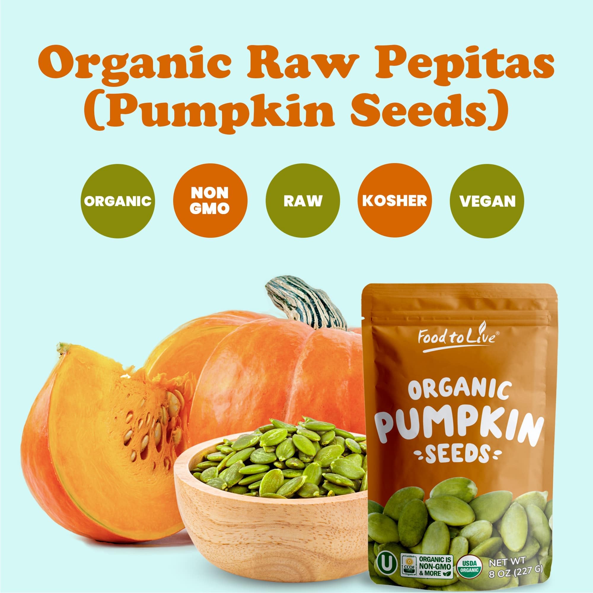 Food to Live Organic Raw Pepitas, 4 Pounds - Non-GMO, Pumpkin Seed Kernels, Unsalted, No Oil, No Shell, Vegan, Kosher, Bulk. Keto Snack.
