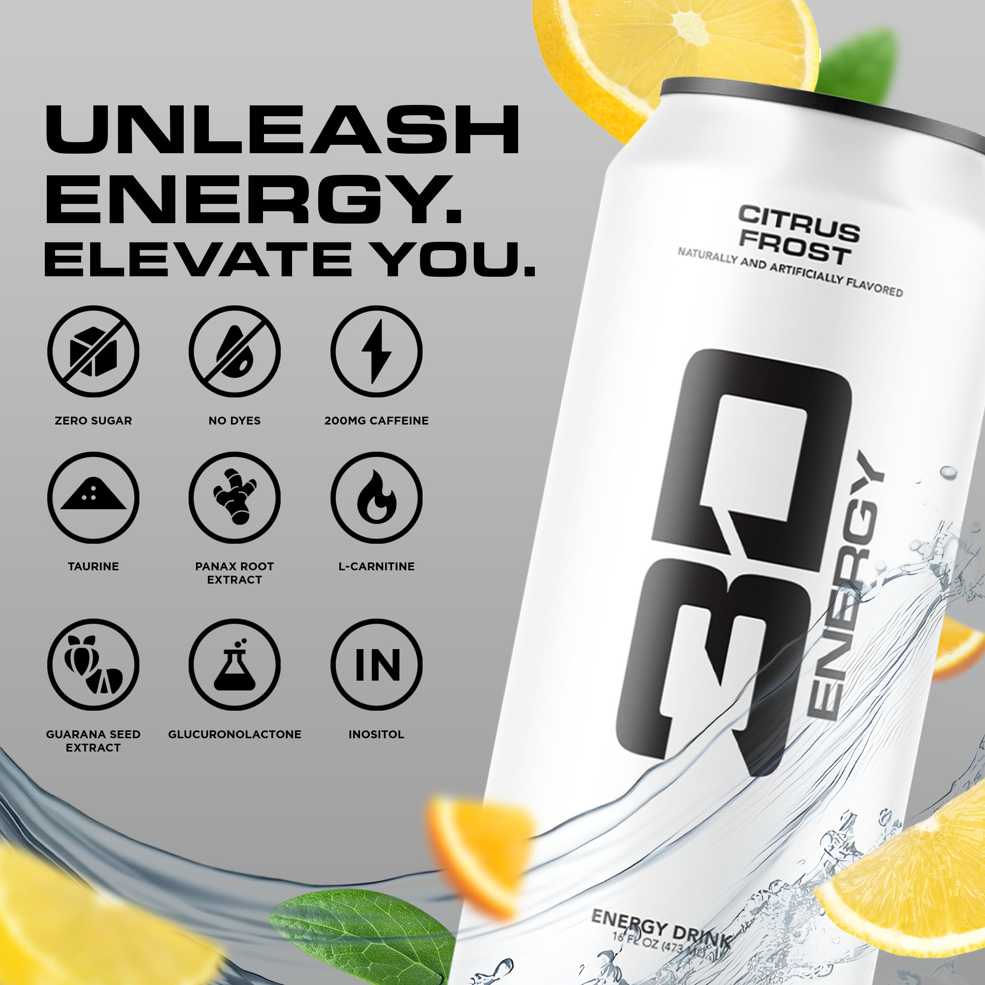 3D Energy Drink - Sugar Free, 200mg Caffeine, Pre Workout, Taurine, L-Carnitine, Lightly Carbonated, 16oz Cans, 12 Pack - Citrus Frost