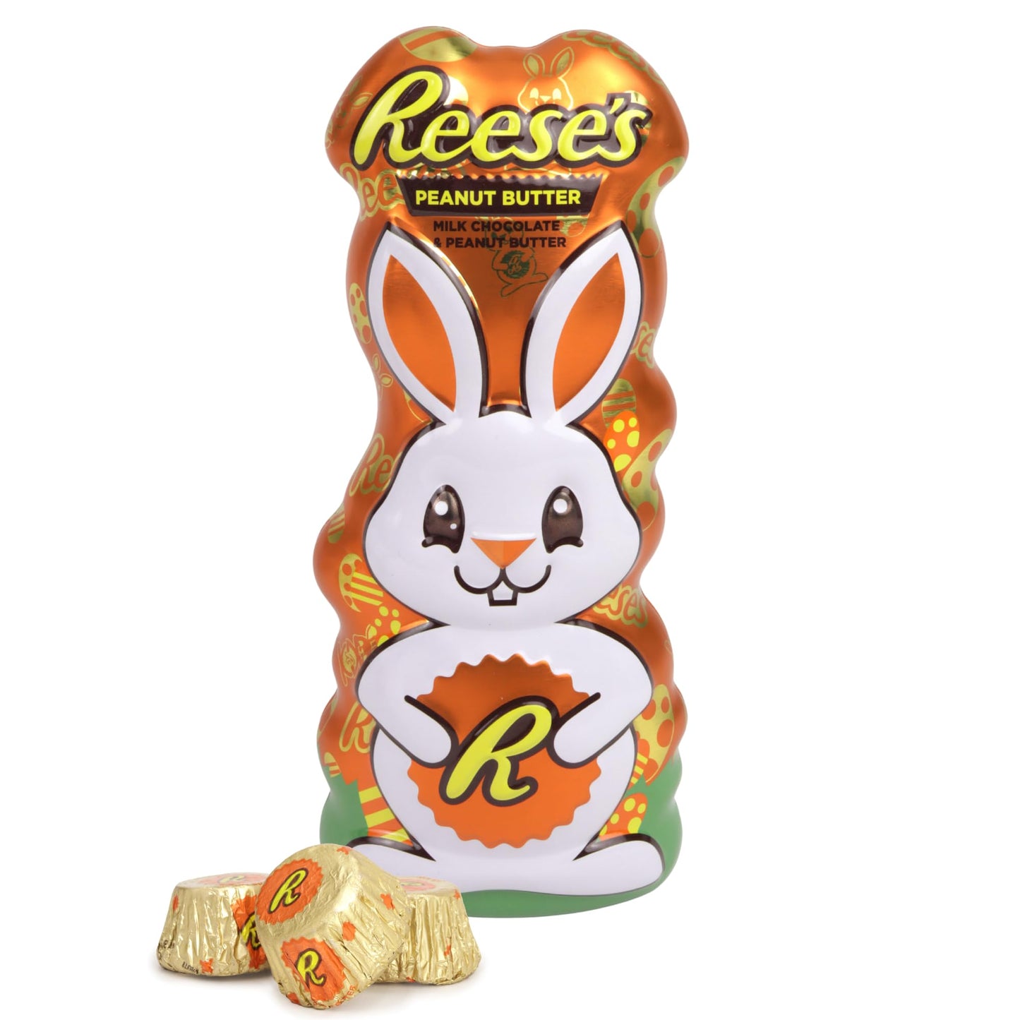 Reeses Easter Bunny Collectible Tin with Mini Peanut Butter Cups, Individually Wrapped, Basket Stuffer Candy, 4 Pieces Inside