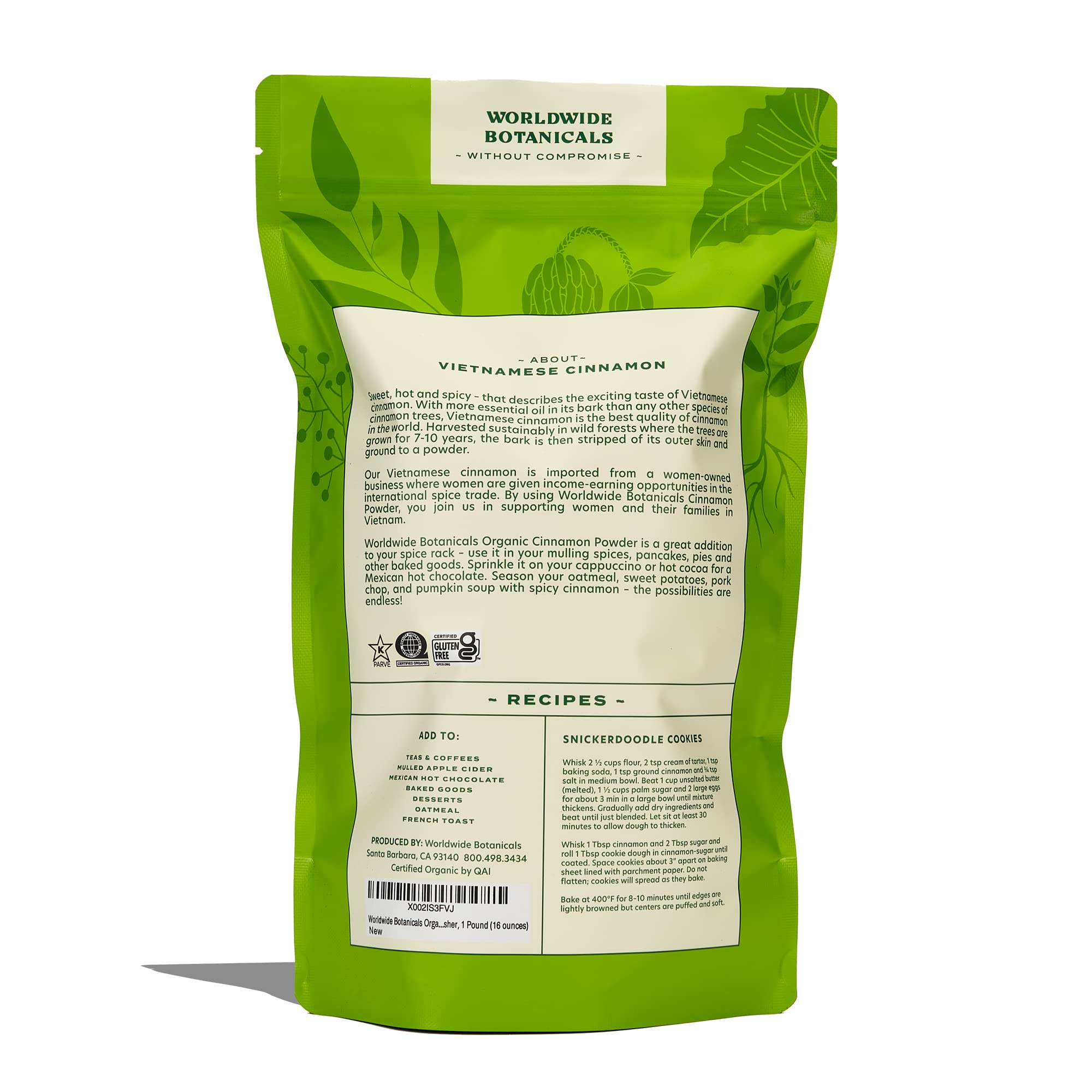 Worldwide Botanicals Organic Vietnamese Cinnamon Powder, 1 Pound - Premium Ground Cinnamon Spice - 100% Pure | Sustainably Harvested in Wild Forests |