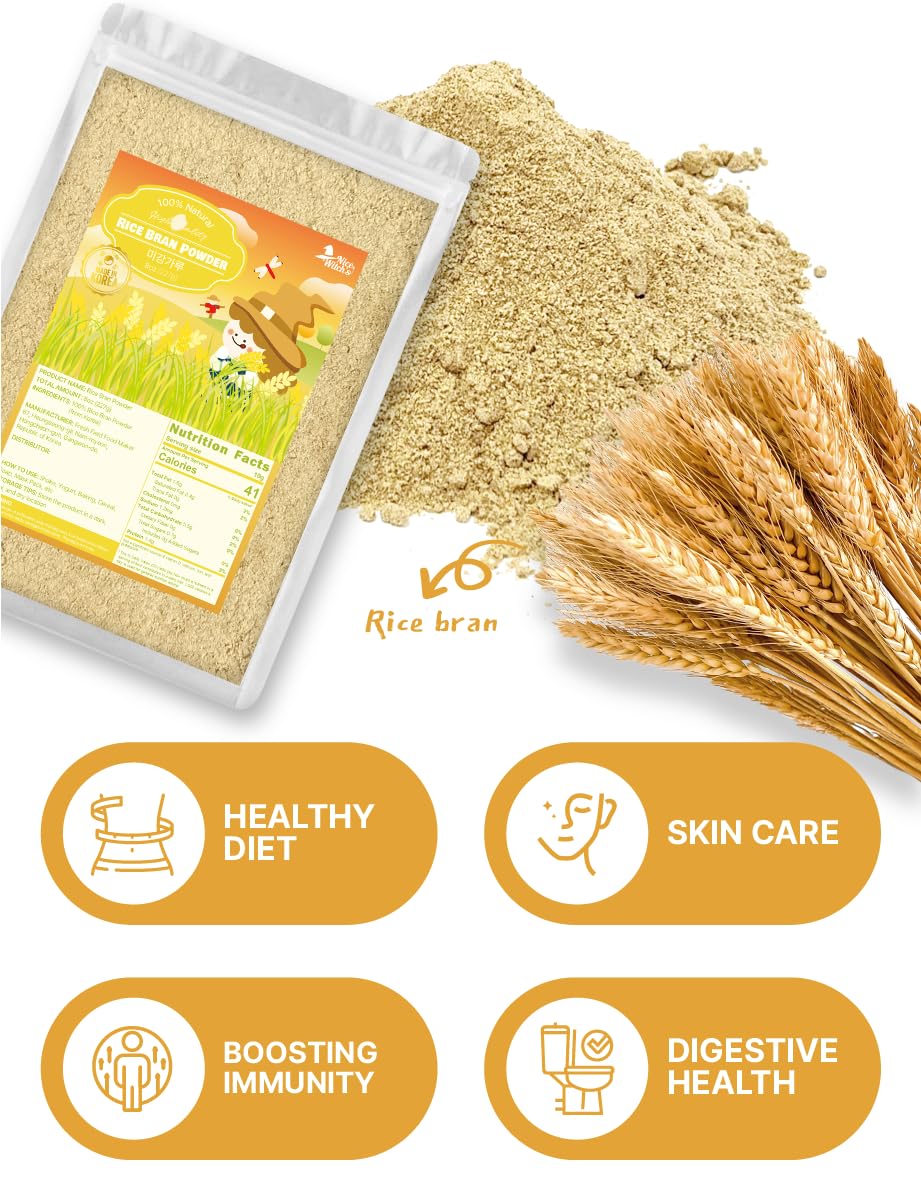 Nice Witch’s Rice Bran Powder 8 oz (227g), 100% Pure Raw Rice Bran, Edible & Multi-Purpose, For Smoothies, Baking