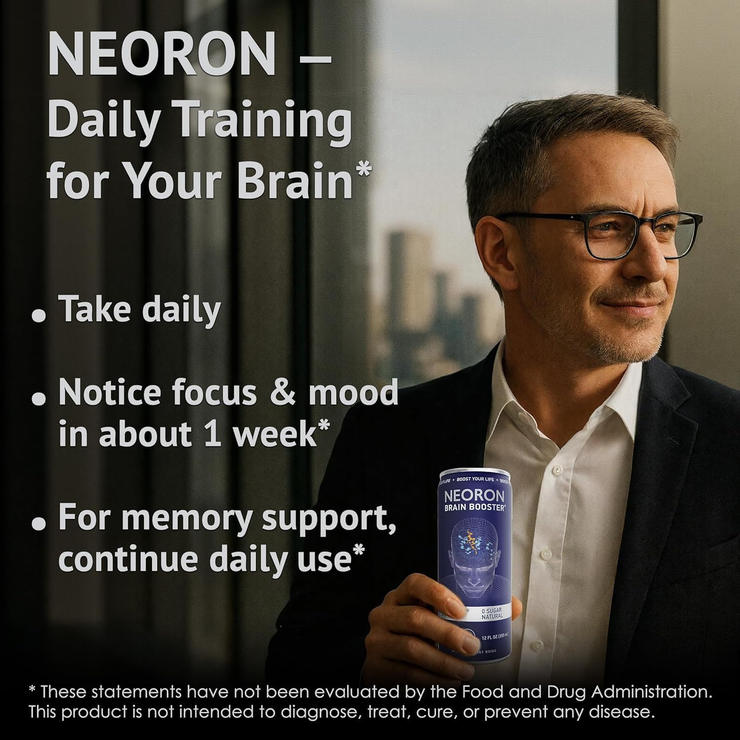 NEORON Focus + Calm | Nootropic Drink for Mental Clarity - Stress & Burnout Support (12-Pack, Blueberry & Mint, Sugar-Free)
