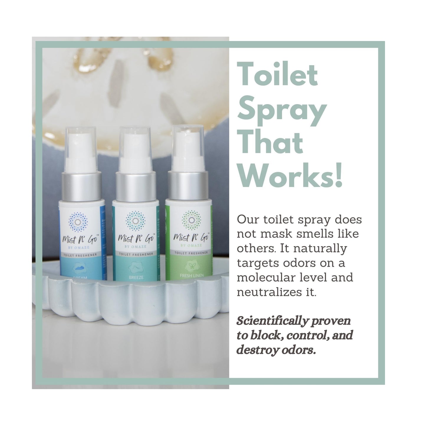 Mist N' Go by Omaze Travel Toilet Spray Odor Eliminator - Toilet Freshener for Bathroom Air Deodorizer - Clean Mix, Travel Size (3x1oz)