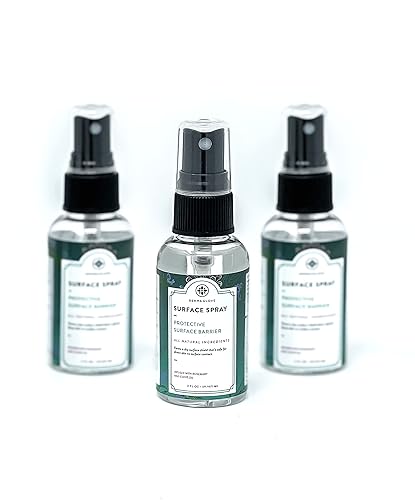 DERMAGLOVE SURFACE SPRAY 3 PACK KIT, 3 Mini 2 FL OZ spray bottles, Organics meets science spray purifies unsafe surfaces in seconds, public toilets