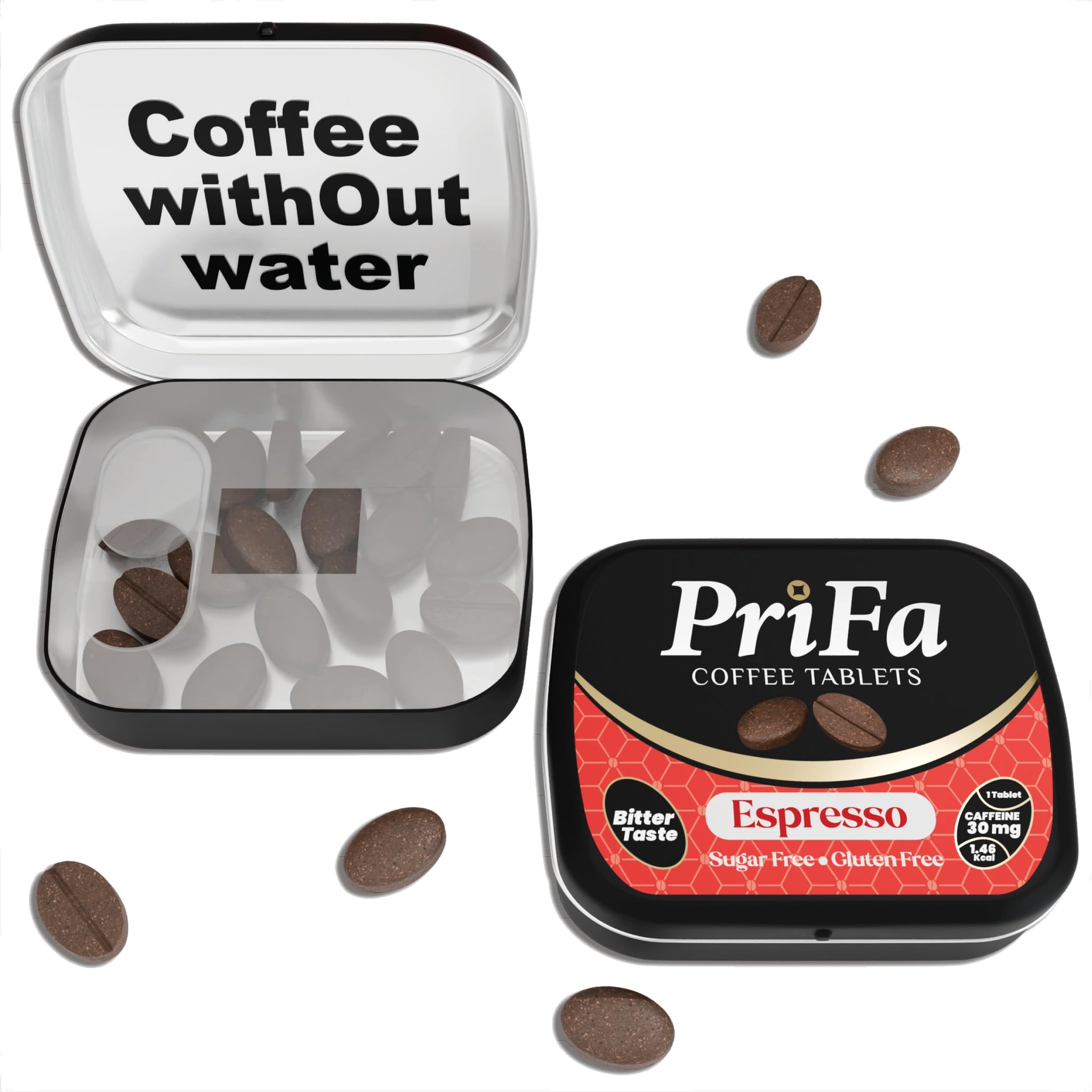 PriFa Espresso Coffee Tablets - Water-Free Coffee, Instant Coffee On-The-Go, Sugar-Free, Pocket-Friendly, Portable Caffeine Boost - 30mg Caffeine, 25