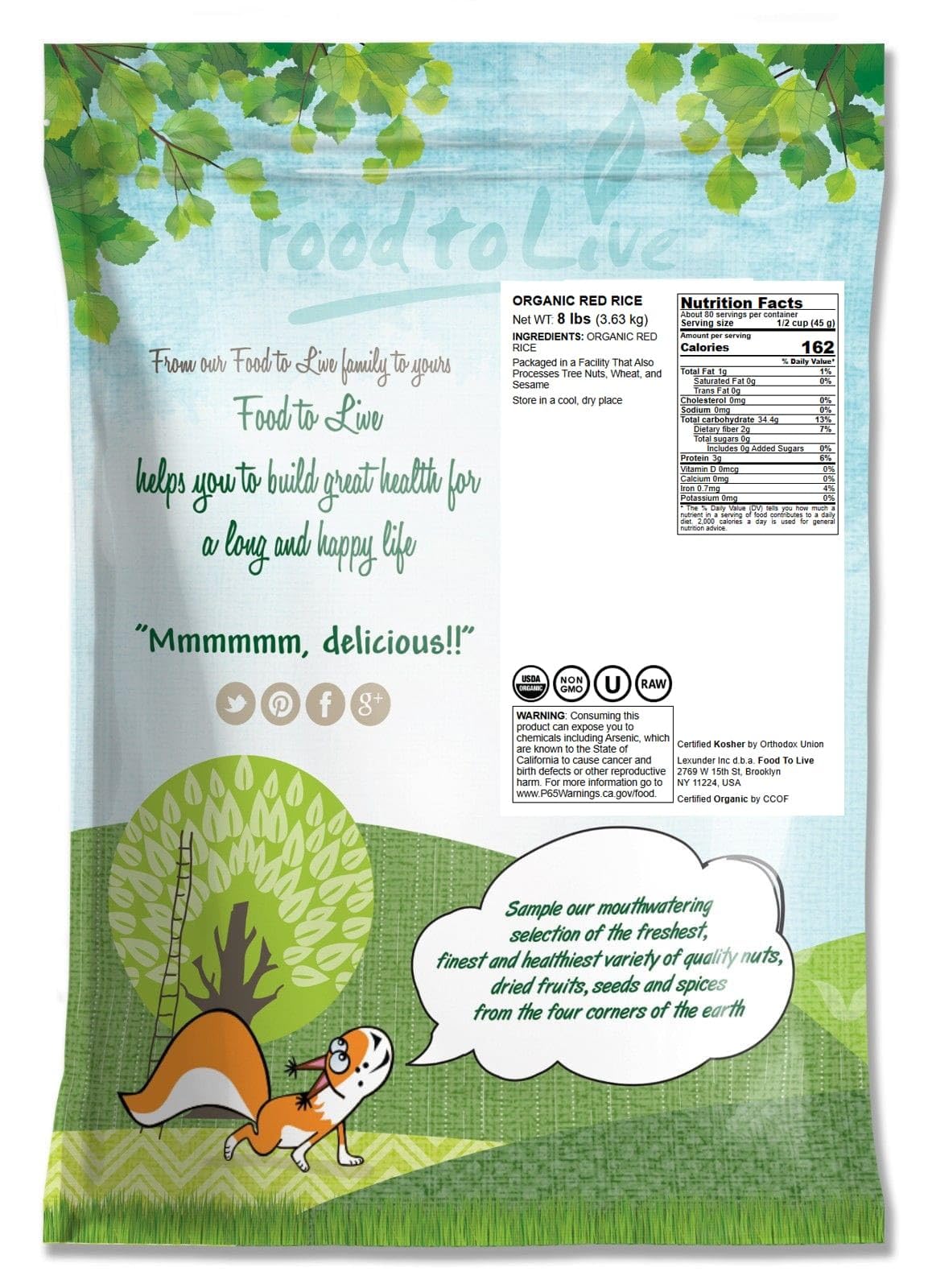 Food to Live Organic Red Rice, 8 Pounds - Non-GMO, Whole Grain Variety, Non-Sticky, Vegan, Kosher. Source of Protein. Rich in Antioxidants. Great as Side Dish. Perfect for Pilafs, Stir-Fries