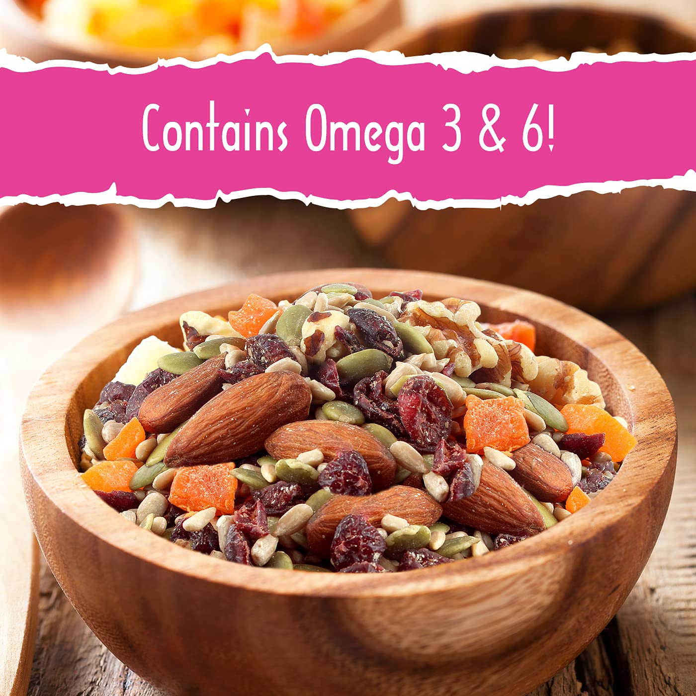 Sunkist® Omega 3+6 Trail Mix - Fruit, Nut and Seeds, Pumpkin and Sunflower Seeds, Mango, Almonds, Walnuts, and Cranberry | Gluten Free Premium Quality