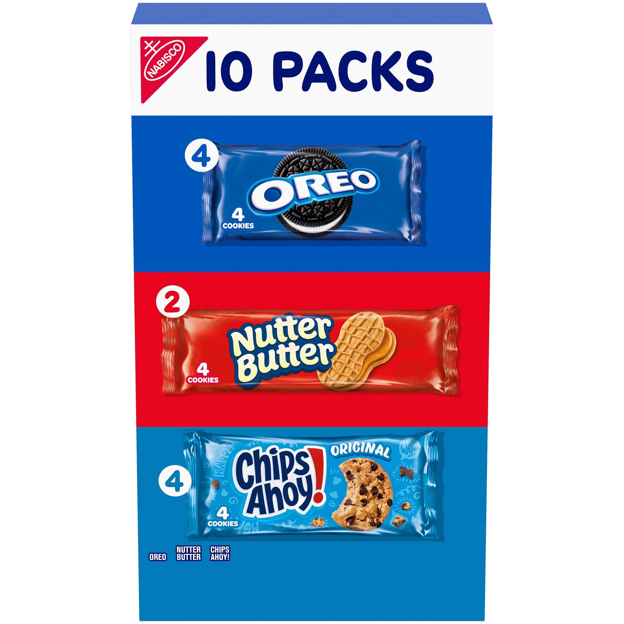 Nabisco, Cookie Variety Pack, Oreo, Nutter Butter, Chips Ahoy!, 10 Snack Packs (4 Cookies per Pack)