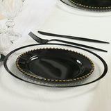 TCF Linen 10" Dinner Plates - Set of 20 - Plastic Black Gold Round Disposable Plate Beaded Rim, Ideal for Decoration Party Wedding Bulk Events