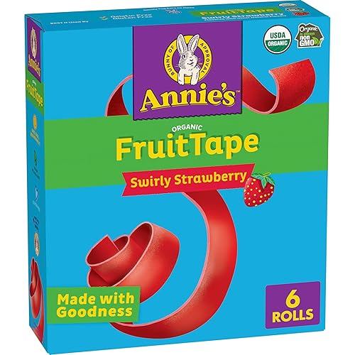 Annie's Organic Fruit Tape, Swirly Strawberry, Non-GMO and Organic Fruit Flavored Snacks, 6 Rolls, 4.5 oz