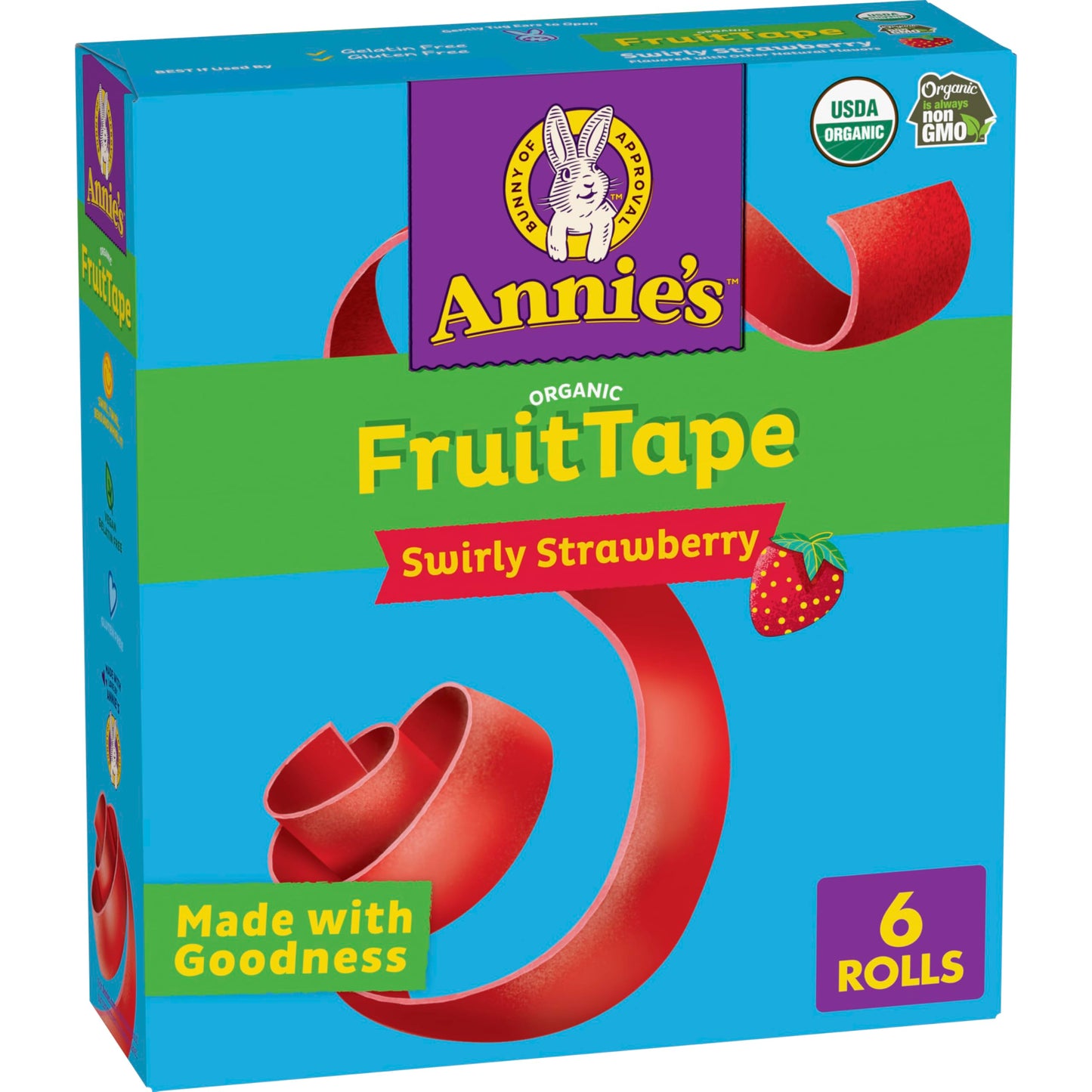 Annie's Organic Fruit Tape, Swirly Strawberry, Non-GMO and Organic Fruit Flavored Snacks, 6 Rolls, 4.5 oz