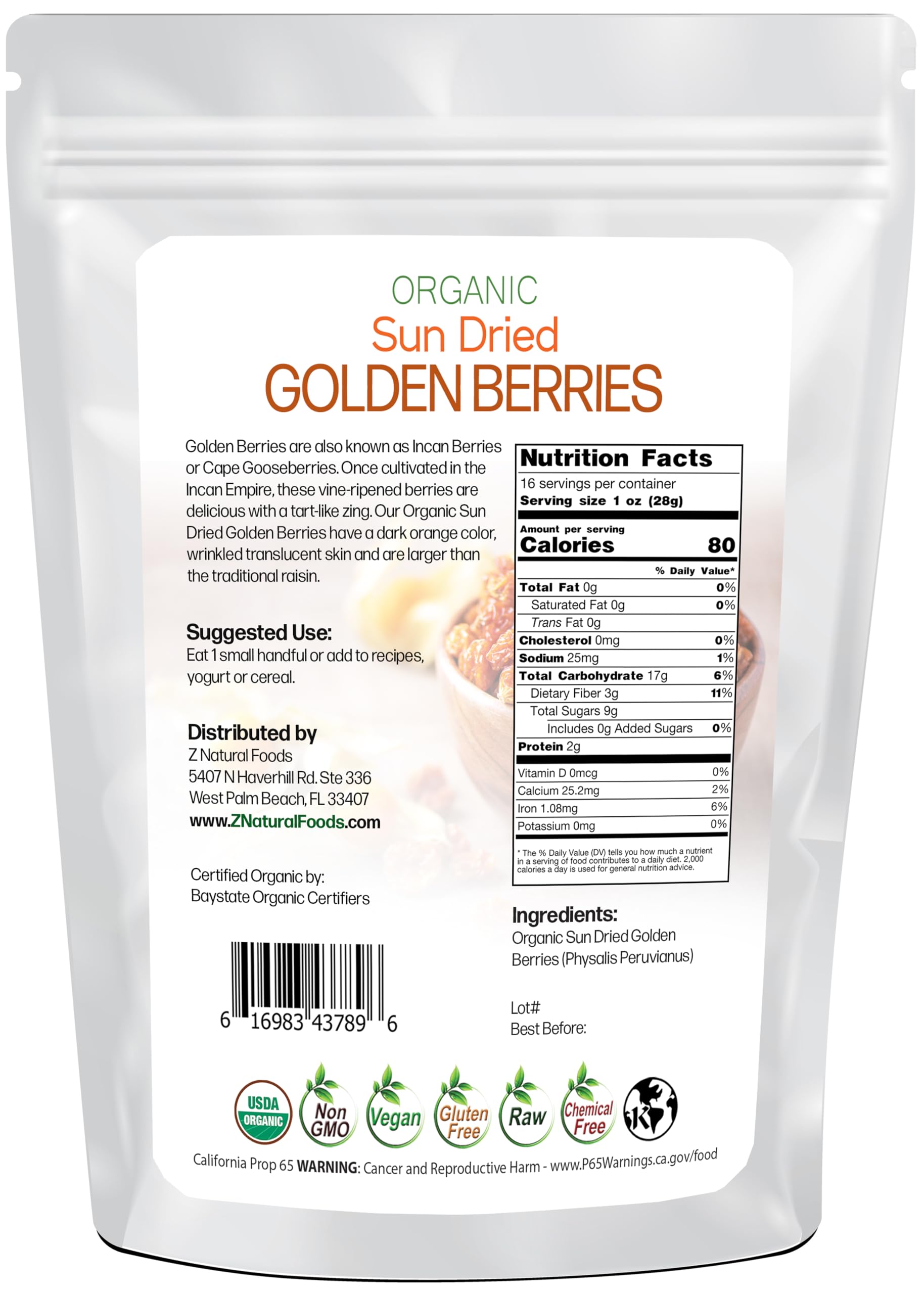 Sun Dried Organic Golden Berries - Gooseberries - No Sugar Added - Add To Yogurt, Salad, Trail Mix, Snacks - Raw, Vegan, Non GMO, Gluten Free, Kosher