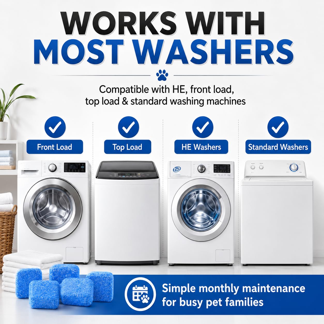 ukiism Washing Machine Cleaner Tablets for Pet Owners, Washer Cleaner for Pet Hair, Dander & Odor, Deep Cleaning Descaler Deodorizer for HE Front Load