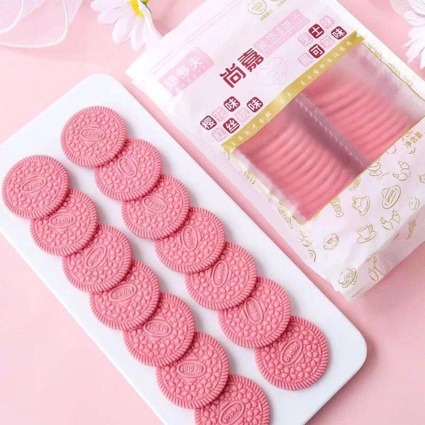 BKSUAIWU Instant Biscuits,Leisure Snacks,220g/7.76oz(about 66pieces),for Cake Decoration or Ice Cream Decoration??? (sakura flavor)