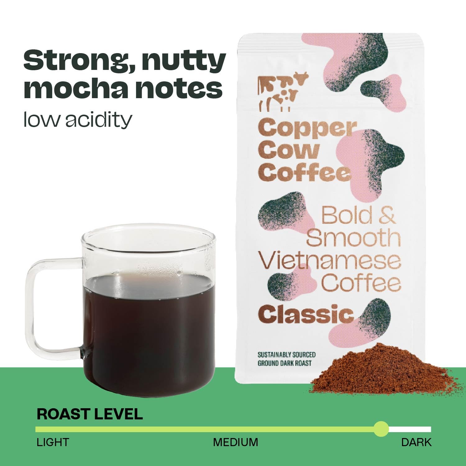 Copper Cow Premium Vietnamese Ground Coffee, 24 OZ | Classic Black Coffee | Dark Roast Made from Robusta Beans | 100% Vietnamese Coffee, Smooth, Bold